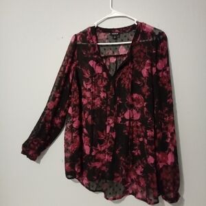 Torrid Sheer Black‎ and Pink Floral Blouse ❤️